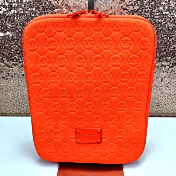 Michael Kors Neoprene Tablet E-reader IPad Sleeve Cover Pouch 8"x10" Orange Zip - Picture 2 of 9